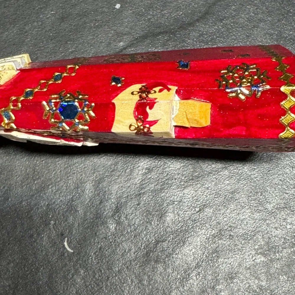 Vintage 2006 Hand Carved Wooden Santa Claus Christmas Ornament Painted Red Gold
